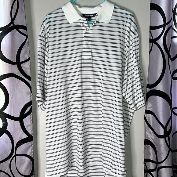 Ralph Lauren, golf polo, black and white striped, short sleeve size large - Picture 1 of 8